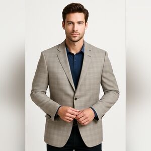 NWOT Oak Hill Men's Sport Coat Blazer 3XL 54R / 56R Gray Plaid Blue Floral